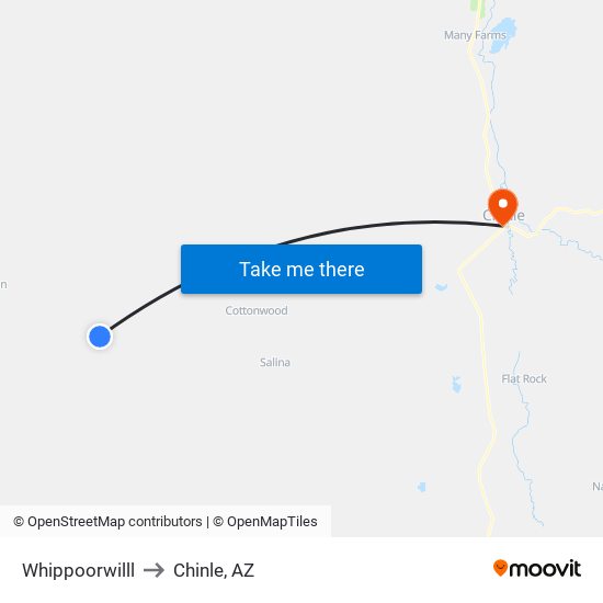 Whippoorwilll to Chinle, AZ map