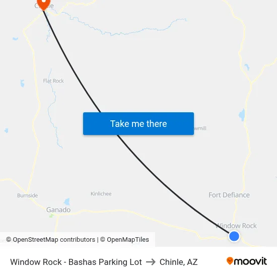 Window Rock - Bashas Parking Lot to Chinle, AZ map