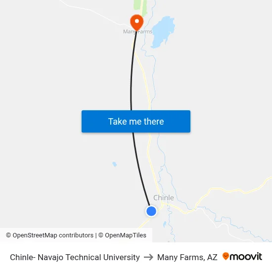 Chinle- Navajo Technical University to Many Farms, AZ map