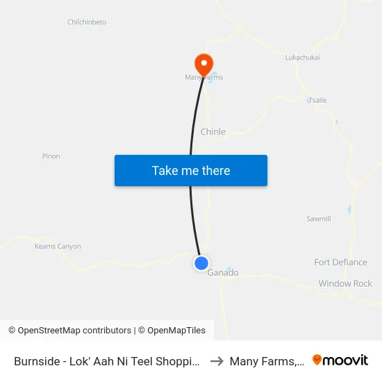 Burnside - Lok' Aah Ni Teel Shopping Ctr to Many Farms, AZ map