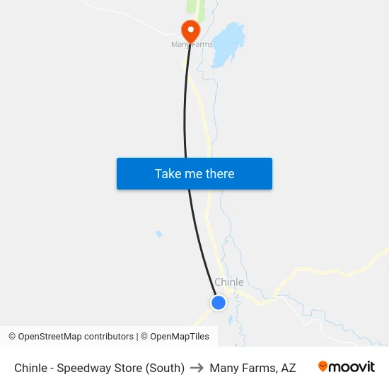 Chinle - Speedway Store (South) to Many Farms, AZ map