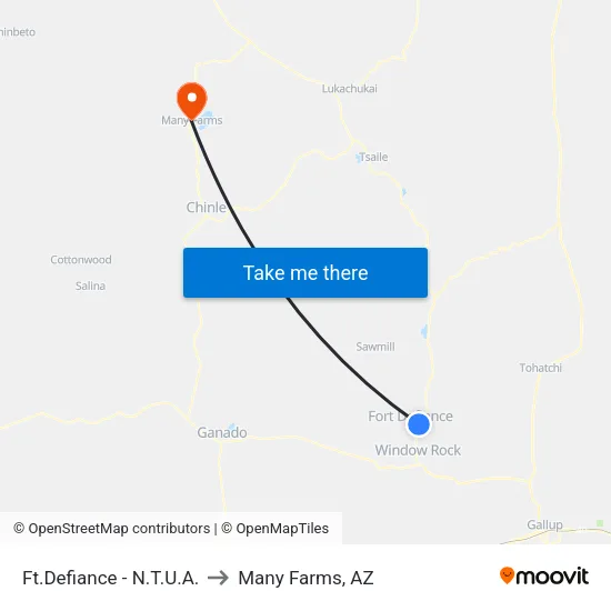 Ft.Defiance - Old N.T.U.A. to Many Farms, AZ map