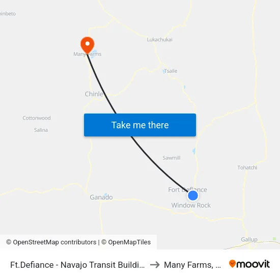 Ft.Defiance - Navajo Transit Building to Many Farms, AZ map