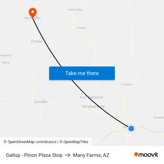 Gallup - Pinon Plaza to Many Farms, AZ map