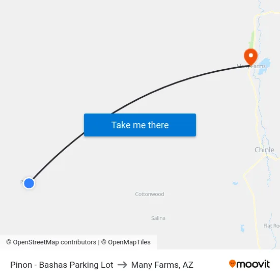 Pinon - Bashas Parking Lot to Many Farms, AZ map