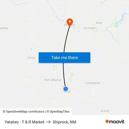 Yatahey - T & R Market to Shiprock, NM map