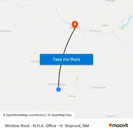 Window Rock - N.H.A. Office to Shiprock, NM map
