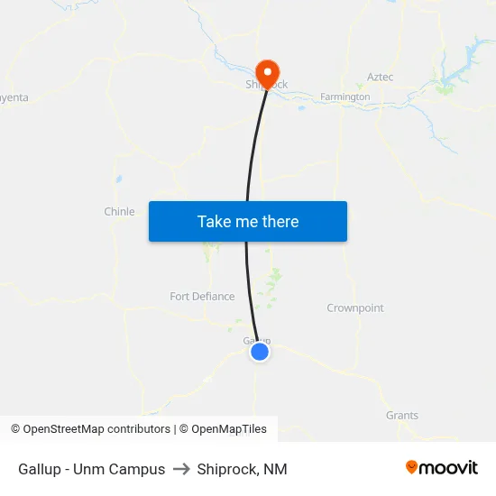 Gallup - Unm Campus to Shiprock, NM map