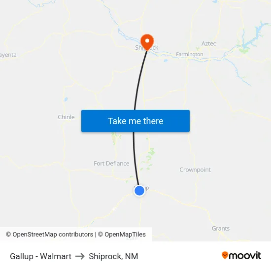 Gallup - Walmart to Shiprock, NM map