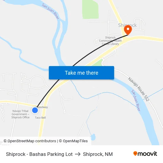 Shiprock - Bashas Parking Lot to Shiprock, NM map