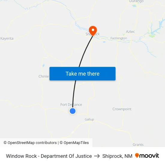 Window Rock - Department Of Justice to Shiprock, NM map