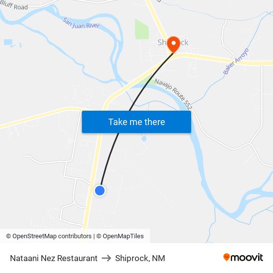 Nataani Nez Restaurant to Shiprock, NM map