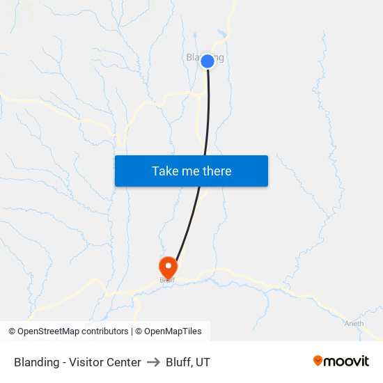 Blanding - Visitor Center to Bluff, UT map