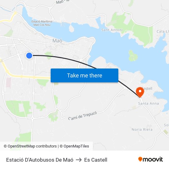 Estació D'Autobusos De Maó to Es Castell map