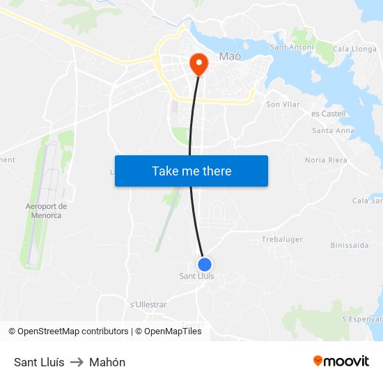 Sant Lluís to Mahón map