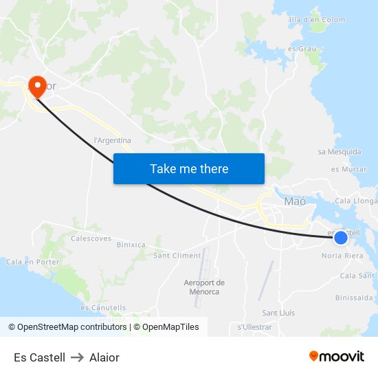Es Castell to Alaior map