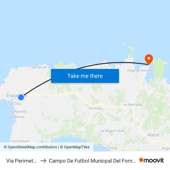 Via Perimetral to Campo De Futbol Municpal Del Fornells map