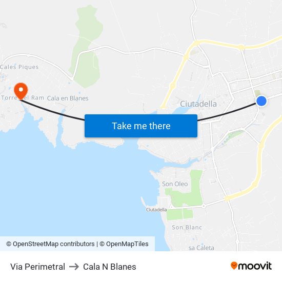 Via Perimetral to Cala N Blanes map