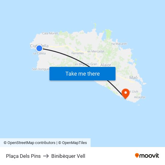 Plaça Dels Pins to Binibèquer Vell map