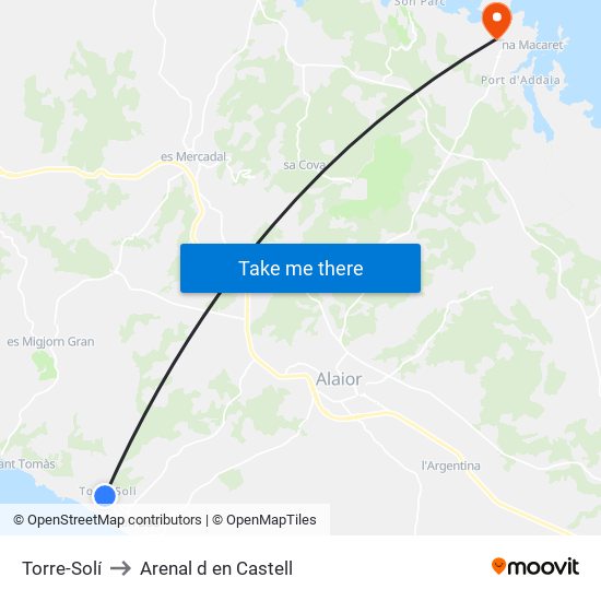 Torre-Solí to Arenal d en Castell map