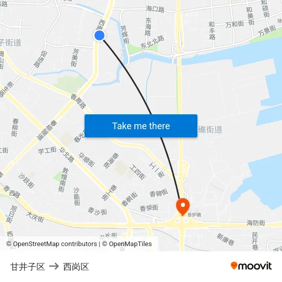 甘井子区 to 西岗区 map