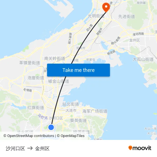 沙河口区 to 金州区 map