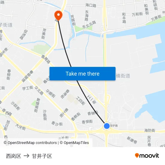 西岗区 to 甘井子区 map