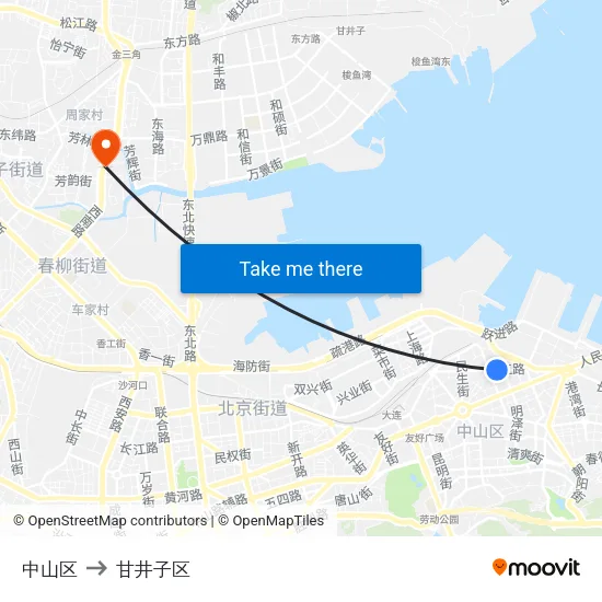 中山区 to 甘井子区 map
