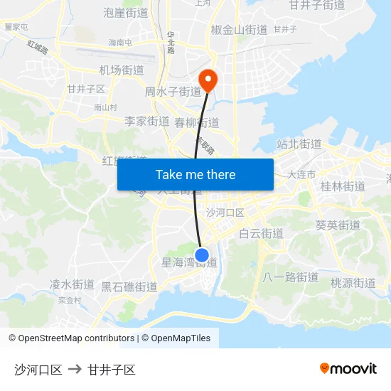沙河口区 to 甘井子区 map