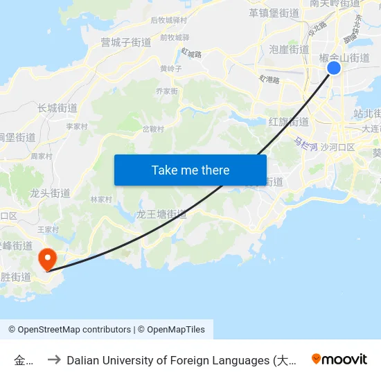 金家街 to Dalian University of Foreign Languages (大连外国语大学) map