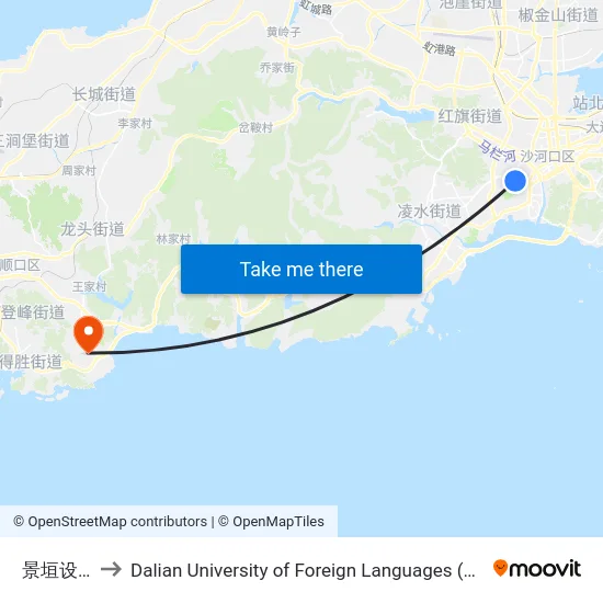 景垣设计院 to Dalian University of Foreign Languages (大连外国语大学) map