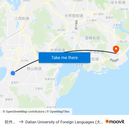 软件学院 to Dalian University of Foreign Languages (大连外国语大学) map