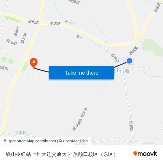 铁山枢纽站 to 大连交通大学 旅顺口校区（东区） map