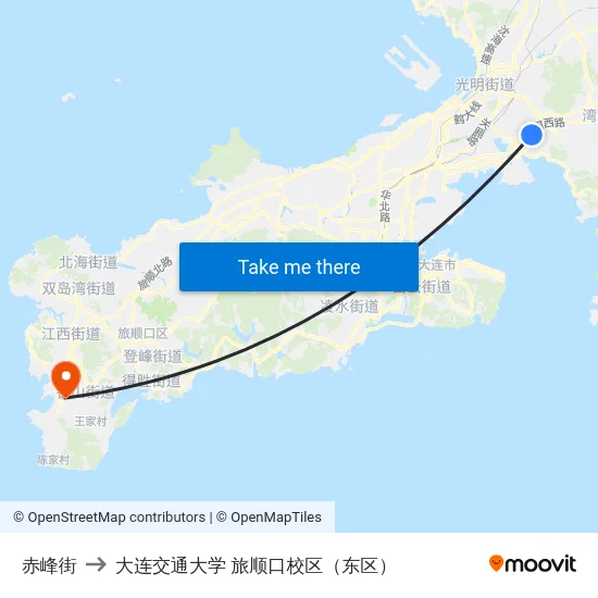 赤峰街 to 大连交通大学 旅顺口校区（东区） map