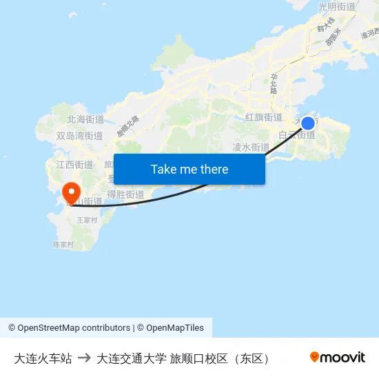 大连火车站 to 大连交通大学 旅顺口校区（东区） map