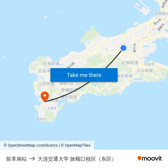 前革南站 to 大连交通大学 旅顺口校区（东区） map
