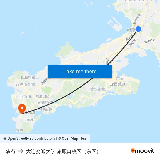 农行 to 大连交通大学 旅顺口校区（东区） map