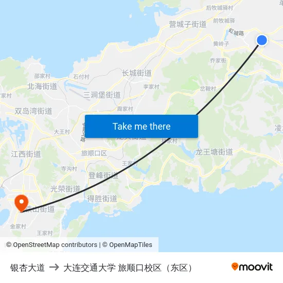 银杏大道 to 大连交通大学 旅顺口校区（东区） map
