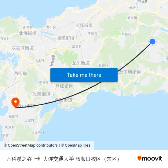 万科溪之谷 to 大连交通大学 旅顺口校区（东区） map