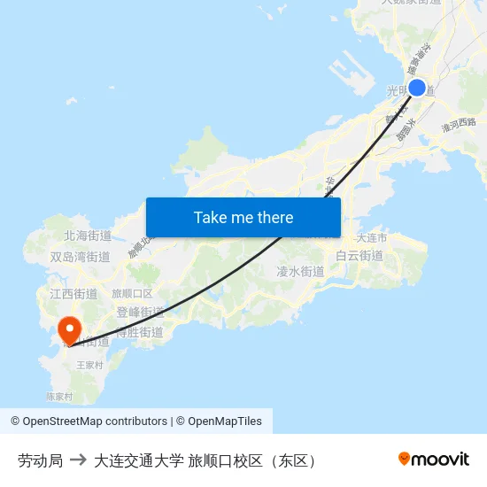 劳动局 to 大连交通大学 旅顺口校区（东区） map