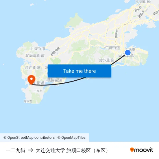 一二九街 to 大连交通大学 旅顺口校区（东区） map