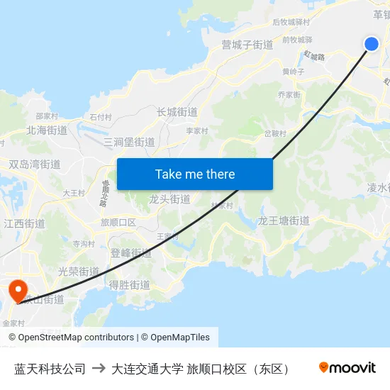 蓝天科技公司 to 大连交通大学 旅顺口校区（东区） map