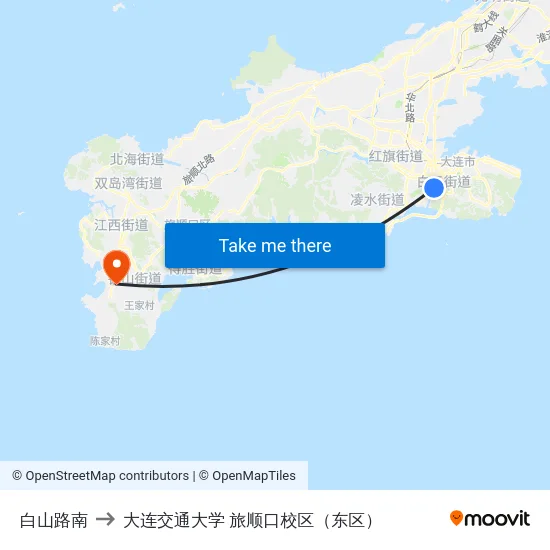 白山路南 to 大连交通大学 旅顺口校区（东区） map