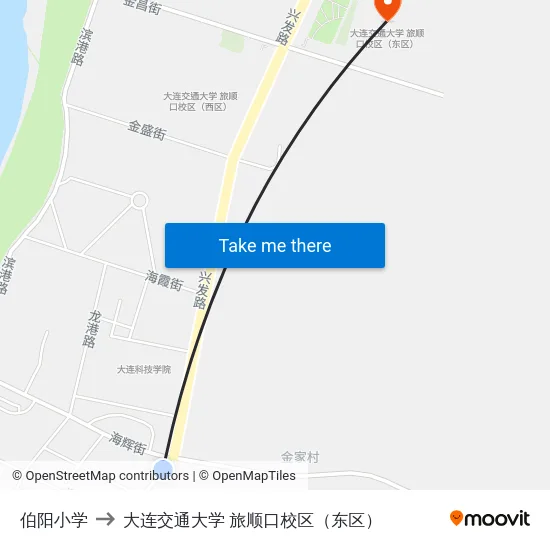 伯阳小学 to 大连交通大学 旅顺口校区（东区） map