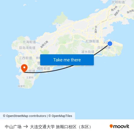 中山广场 to 大连交通大学 旅顺口校区（东区） map