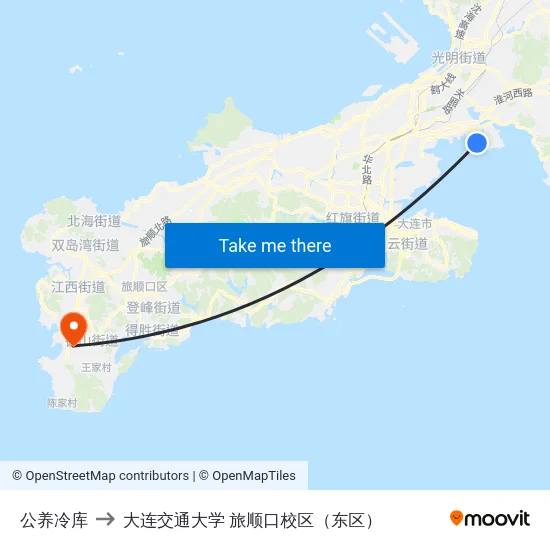 公养冷库 to 大连交通大学 旅顺口校区（东区） map
