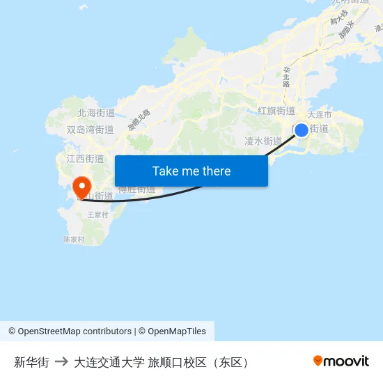 新华街 to 大连交通大学 旅顺口校区（东区） map