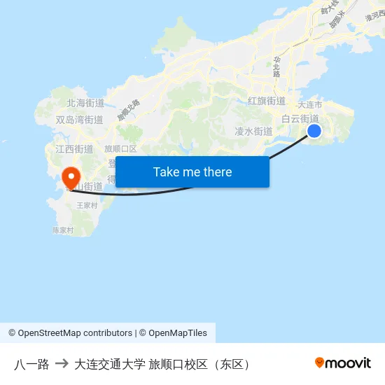 八一路 to 大连交通大学 旅顺口校区（东区） map
