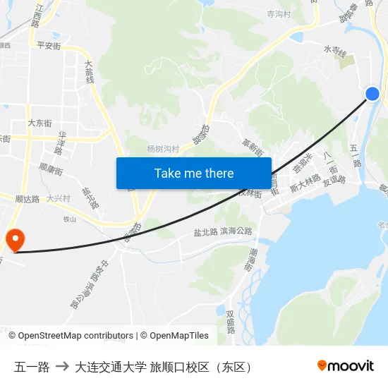 五一路 to 大连交通大学 旅顺口校区（东区） map