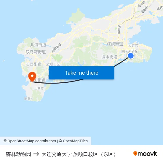 森林动物园 to 大连交通大学 旅顺口校区（东区） map